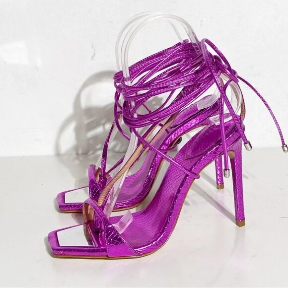 New Schutz Vikki Ankle Tie Sandal Bright Violet Purple size 5.5 - Picture 4 of 6
